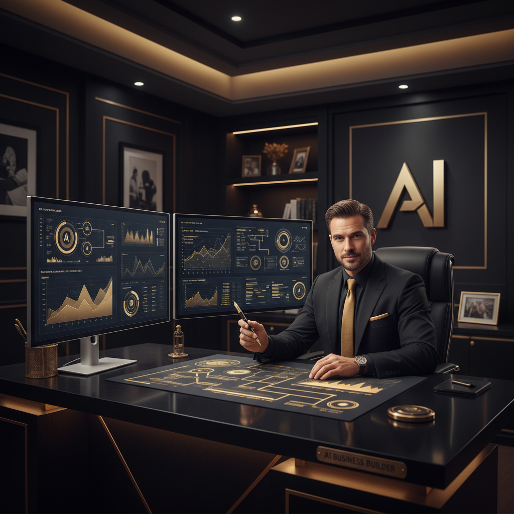 AI Business Builder - Dual Monitor Office Lifestyle Mockup